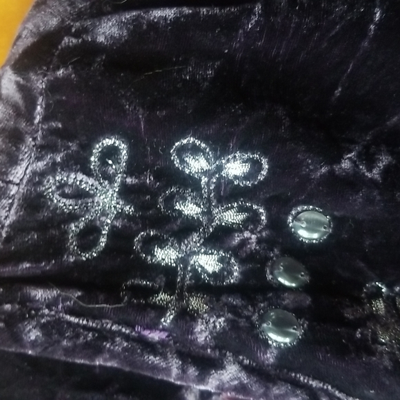 Chico's crushed plush purple jacket with silver thread and cabochon accents, M - Picture 4 of 5